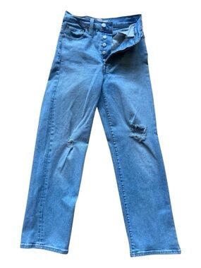 Levi’s Ribcage straight ankle jeans button fly stretch light wash blue ripped 25